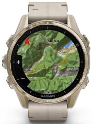 Часы Garmin Fenix 8 43mm Amoled Sapphire Titanium, золотистый, серый кожаный ремешок (010-02903-40)