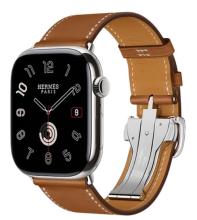 Apple Watch Hermes Series 11 46mm Silver Titanium Case with Single Tour Deployment Buckle, Fauve