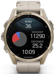 Часы Garmin Fenix 8 43mm Amoled Sapphire Titanium, золотистый, серый кожаный ремешок (010-02903-40)