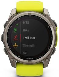 Умные часы Garmin Fenix 8 51 мм Solar, Sapphire Titanium, серый с желтым ремешком (010-02907-21)